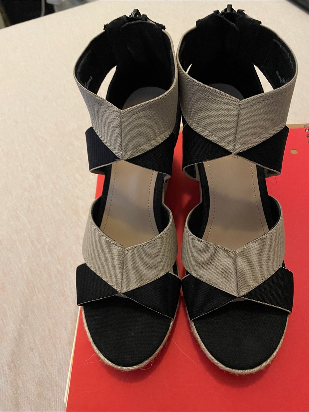Impo 6.5 Women’s Two-Tone Black and Beige Strappy Wedge Sandals